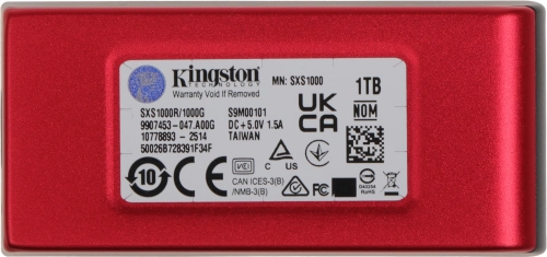 Твердотельный накопитель/ Kingston External SSD XS1000, 1000GB, Type-C/A, USB 3.2 Gen 2, R/W 1050/1000MB/s, 70x33x14mm, 29g., Red (12 мес) (SXS1000R/1000G) фото 2