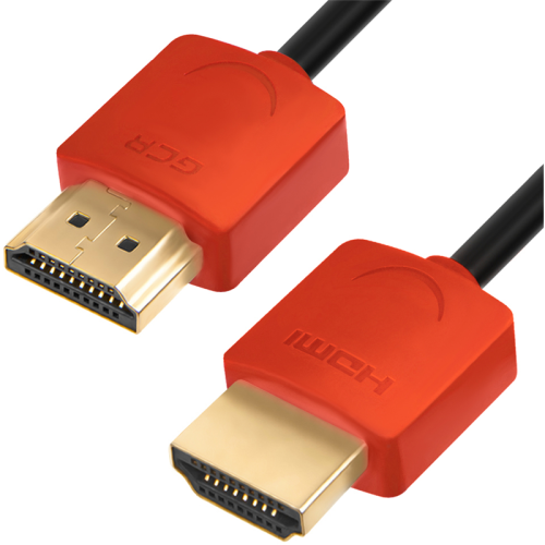 Greenconnect Кабель SLIM 3.0m HDMI 2.0, красные коннекторы Slim, OD3.8mm, HDR 4:2:2, Ultra HD, 4K 60 fps 60Hz, 3D, AUDIO, 18.0 Гбит/ с, 32/ 32 AWG, GCR-51601