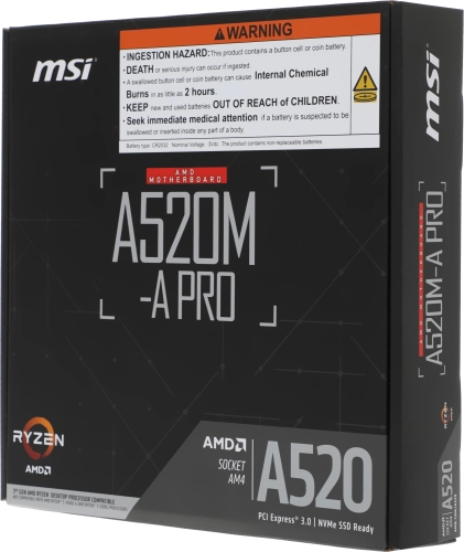 Материнская плата/ MB MSI AMD A520 sAM4, 2xDDR4(64GB), DVI-D/HDMI 2.1, 1xPCIe 3.0x16, 1xPCIe 3.0, 1xLAN, 4xSATA 6Gb/s, 1xM.2, 4xUSB 3.2, 2xUSB 2.0, 1xPS/2, mATX (A520M-A PRO) фото 9