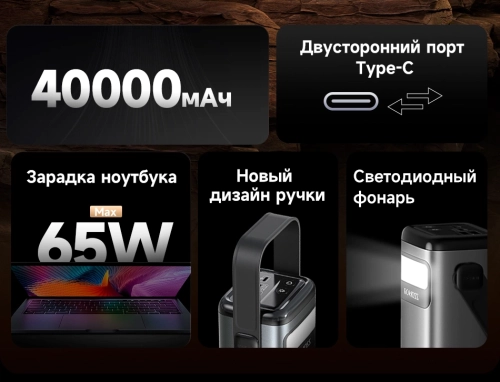 Мобильный аккумулятор Romoss PMT40 40000mAh 65W 5A 2xUSB-A/USB-C черный (6958377515815) фото 2