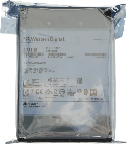 Жесткий диск WD SATA-III 20TB WUH722020CLE604 Ultrastar DC HC555 512E (7200rpm) 512Mb 3.5