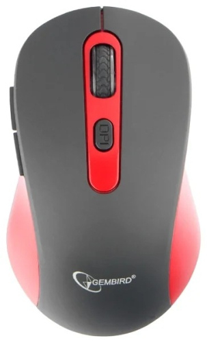 Gembird MUSW-221-R {Мышь беспров., чёрный/ красный, 5кн.+колесо-кнопка, 800/ 1200/ 1600DPI, 2.4ГГц, трехуровневая система энергосбережения}