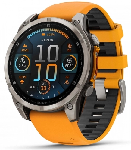 Смарт-часы Garmin Fenix 8 47мм 1.4 AMOLED корп.серый рем.оранжевый разм.брасл.:125-208мм (010-02904-11)