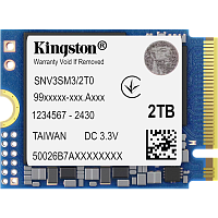 Твердотельный накопитель/ Kingston SSD NV3, 2000GB, M.2(22x30mm), NVMe, PCIe 4.0 x4, 3D TLC, R/ W 6000/ 5000MB/ s, TBW 640, DWPD 0.2 (60 мес) (SNV3SM3/2T0)