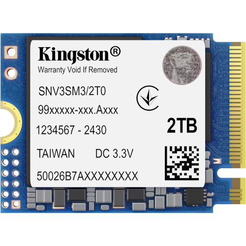 Твердотельный накопитель/ Kingston SSD NV3, 2000GB, M.2(22x30mm), NVMe, PCIe 4.0 x4, 3D TLC, R/ W 6000/ 5000MB/ s, TBW 640, DWPD 0.2 (60 мес) (SNV3SM3/2T0)