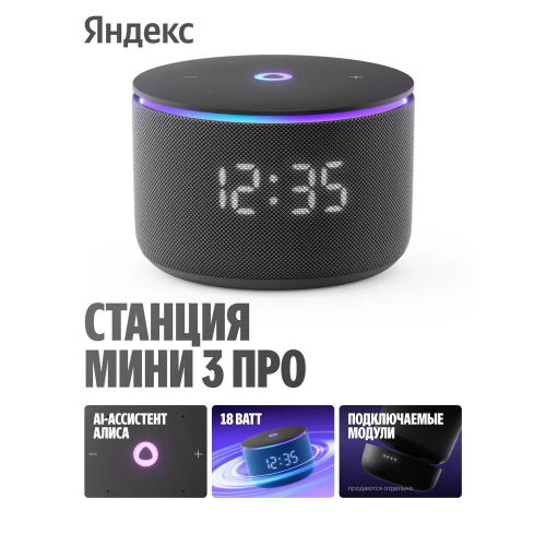 Умная колонка Яндекс Станция Мини 3 Про с Алисой, Zigbee, черный, YNDX-00059BLK