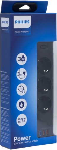 Сетевой фильтр Philips CHP4336BB/ 51 3м (3 розетки) черный (коробка) (CHP4336BB/51) фото 2