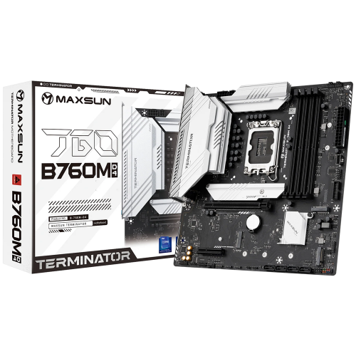 Материнская плата Maxsun MS-Terminator B760M D4 B760, LGA1700, 4*DDR4, 1*PCIEx16, 1*PCIEx4, 3*M.2, 1*TypeC, 4*USB3.2Gen1, 8*USB2.0, 4*SATA3.0, 2.5G, DP, HDMI, M-ATX, RTL (6940709699386/6940709699768)