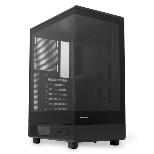 Корпус без блока питания/ HSPD F510, Panoramic Mid Tower, Black, TG, 0.5 SPCC, no fans ATX, mATX, mITX 180/280/160mm 1x2.5