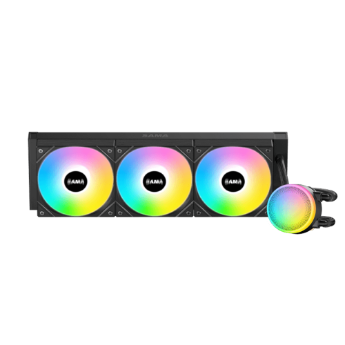 Водяное охлаждение для процессора/ Water Cooling System SAMA L60 Black (360mm, Black, ARGB/ Fans: 3x120mm, 82.79CFM, 29dBA, 2000RPM/ Pump height 52mm, 29dBA, 2500RPM, Rad thickness 27mm/ S: 1851, 1700 (L60-BKWAYXO3-G)