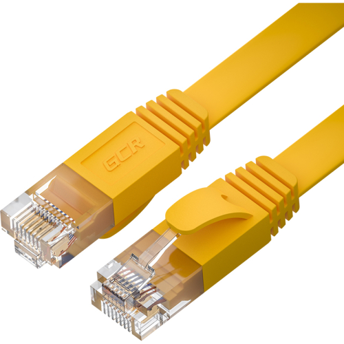 GCR Патч-корд PROF плоский прямой 1.0m, UTP медь кат.6, желтый, 30 AWG, ethernet high speed 10 Гбит/ с, RJ45, T568B, GCR-52823