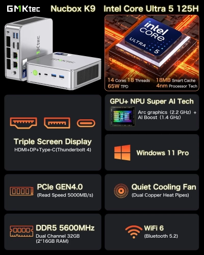 Мини ПК GMK Technology NucBox K9/Ultra 5 125H/32GB+1TB (Intel Core Ultra 5 125H) 32GB+1TB, Win 11 Pro (K9/I-125H/32GB+1TB) фото 3
