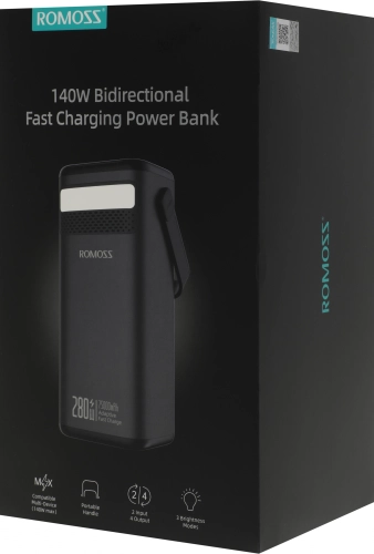 Мобильный аккумулятор Romoss PMT75 75000mAh QC3.0/PD3.0 280W 5A 2xUSB-A/2xUSB-C черный (6958377517642) фото 13