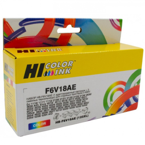 Набор Hi-Black (F6V18AE) №123 (1 адапт. картридж+ 3 сменных чернильницы) для HP DJ2130, Color (84654724)