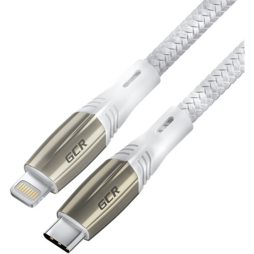 GCR Кабель 0.5m TypeC/Lightning MFI POWER DELIVERY 18 W, быстрая зарядка, белый нейлон, корпус relief, белый ПВХ, GCR-50573