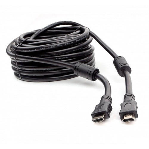 Кабель HDMI Cablexpert 19M/ 19M, v2.0, медь, позол.контакты, экран, 2 фер.кольца, 15м, черный, пакет (CCF2-HDMI4-15M)