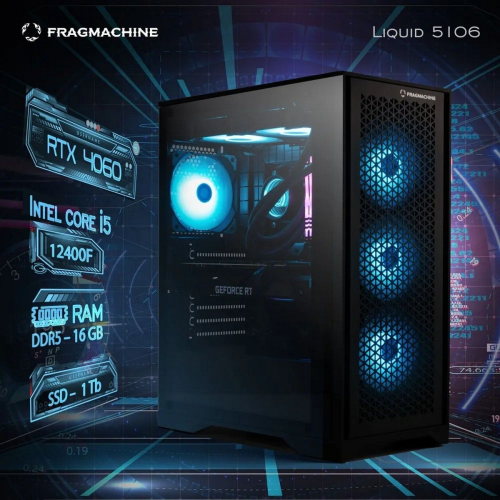 Компьютер FragMachine Liquid 5106 (i5-12400F, DDR5 16GB, SSD 1Tb, RTX 4060, noOS) (L5124R4060)