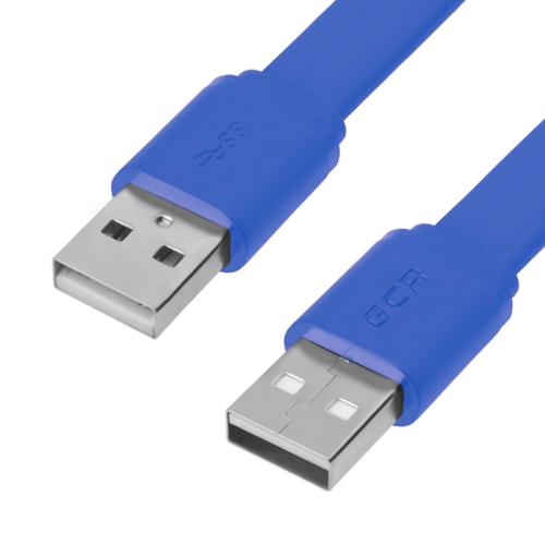 GCR Кабель PROF 0.5m USB 2.0 AM/ AM, плоский, синий, 28/ 24 AWG, экран, заземление, морозостойкий, GCR-55569