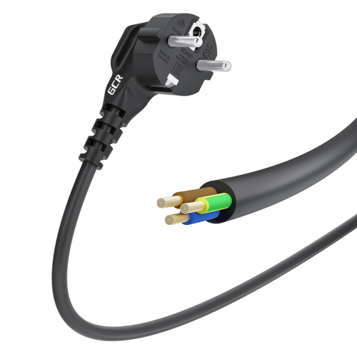GCR Кабель питания 0.5m, евровилка угловая Schuko - без разъема, черный, 3*0,5mm, GCR-55273
