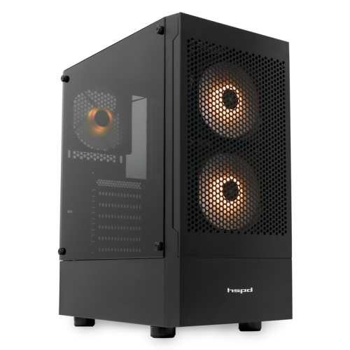 Корпус без блока питания/ HSPD M540, Mesh Mid Tower, Black, TG, 0.45 SPCC, 3x120mm ARGB ATX, mATX, mITX 160/300/150mm 2x2.5