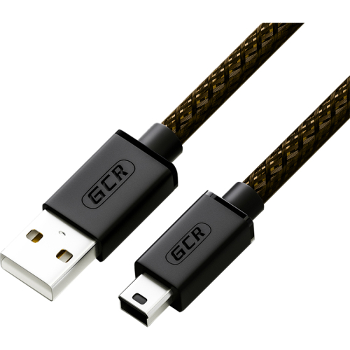 GCR Кабель PROF 3.0m USB 2.0, AM/ mini 5P, черно-прозрачный, 28/ 24 AWG, экран, армированный, морозостойкий, GCR-50798