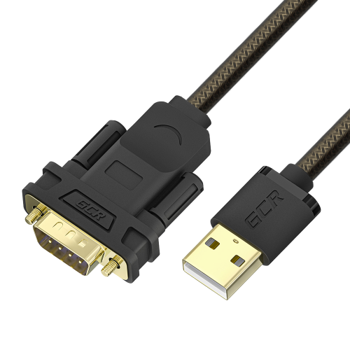 GCR Конвертер-переходник 1.5m PROF USB 2.0 AM / DB9 RS-232 c чипсетом PL2303GS, черно-прозрачный, двойной экран с армированием, GCR-55820