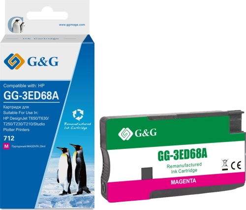 Картридж струйный G&G GG-3ED68A 712 пурпурный (29мл) для HP DesignJet T650/ T630/ T250/ T230/ T210/ Studio Plotter Printers