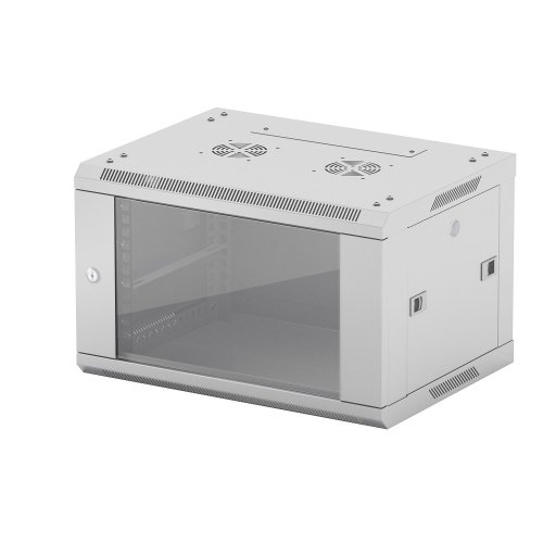 Шкаф телекоммуникационный NEOMAX [NCB-WM6U-6035GK3-100-GY] настенный 6U (600х350), дверь стекло, замок (3шт) на ключе, разборный, цвет серый (1 коробка)