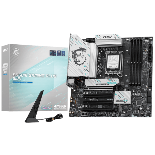 Материнская плата MSI B860M GAMING PLUS WIFI B860, LGA1851, 4*DDR5, 4*PCIEx16, 3*M.2, 1*TypeC, 1*USB3.2Gen2, 5*USB3.2Gen1, 6*USB2.0, 4*SATA3.0, 5G, Type-C(DP), DP, HDMI, M-ATX, RTL