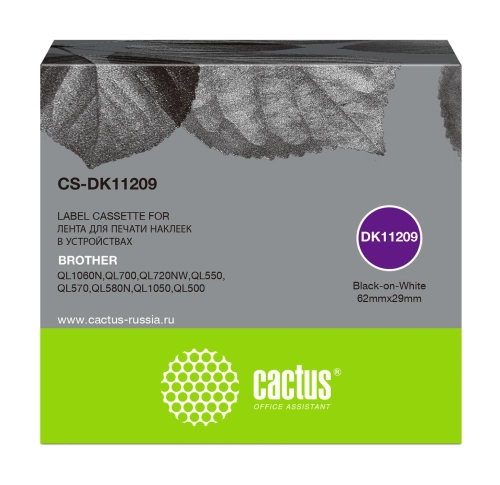 Картридж ленточный Cactus CS-DK11209 DK-11209 черный на белом для Brother P-touch QL-500, QL-550, QL-700, QL-800
