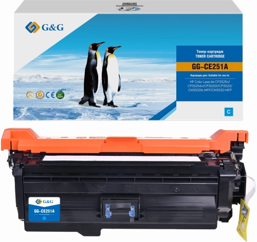 Картридж лазерный G&G GG-CE251A CE251A голубой (7000стр.) для HP CLJ CP3525n/ CP3525dn/ CP3525X/ CP3520/ CM3530fs MFP/ CM3530 MFP