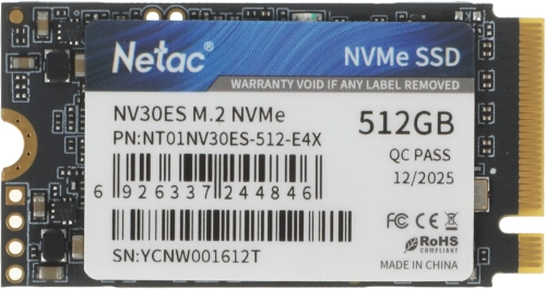 SSD накопитель Netac SSD NV30ES 512GB PCIe 3 x4 M.2 2242 NVMe 3D NAND, R/ W up to 3300/ 2800MB/ s, 3y wty, (replaced NT01N930ES-512G-E2X) (NT01NV30ES-512-E4X)