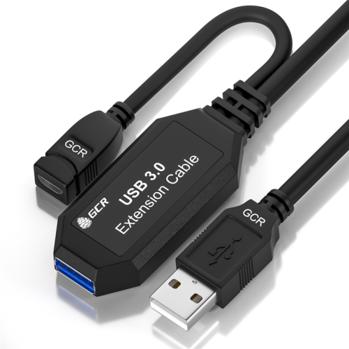 GCR Удлинитель активный 5.0m USB 3.0, AM/ AF, черный, с усилителем сигнала, доп.питание micro, GCR-51927