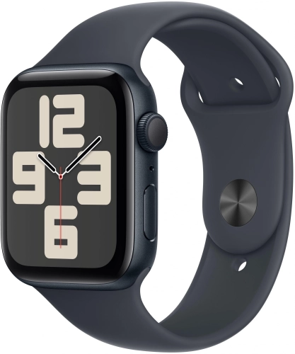 Смарт-часы Apple Watch SE 2024 A2723 44мм OLED корп.темная ночь Sport Band рем.темная ночь разм.брасл.:140-190мм (MXEJ3ZP/A)