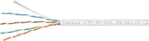 Кабель Cabeus UTP-4P-Cat.5e-SOLID-LSZH-WH Кабель витая пара UTP (U/UTP), категория 5e, 4 пары (24 AWG), одножильный, белый, LSZH, нг(А)-HF, (305 м)