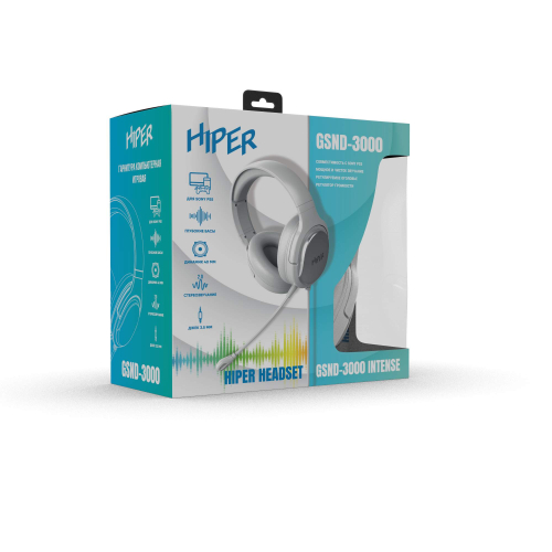Гарнитура компьютерная игровая HIPER GSND-3000 White (Стерео, 40мм, mini-jack 3.5мм, регулировка оголовья, кабель 2м, белый) фото 5