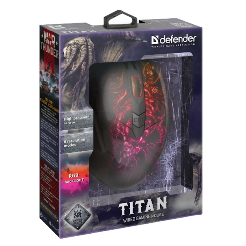 *Игровая мышь проводная Defender Titan GM-650L RGB (6 кнопок, 6400 dpi, подсветка, USB) (52650) фото 3