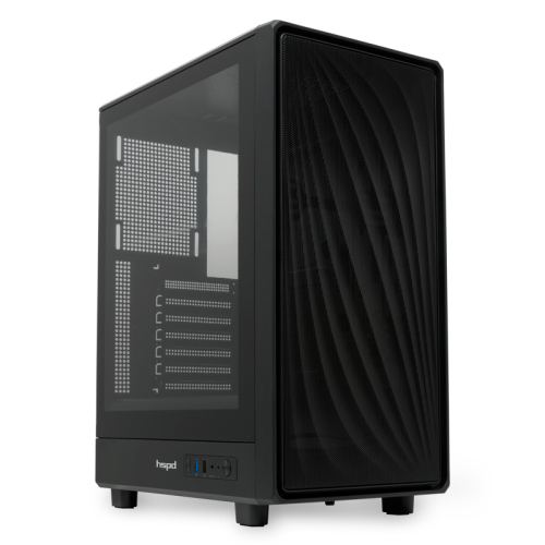 Корпус без блока питания/ HSPD M510, Mesh Mid Tower, Black, TG, 0.5 SPCC, no fans ATX, mATX, mITX 180/280/160mm 1x2.5