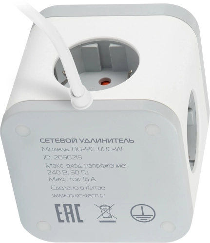 Сетевой удлинитель Buro BU-PC3.1UС-W 1.5м (3 розетки) белый (коробка)
