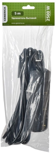 Сетевой удлинитель IEK У03 5м (3 розетки) черный (пакет ПЭ) (WYP10-10-03-05-Z-K02-G) фото 2