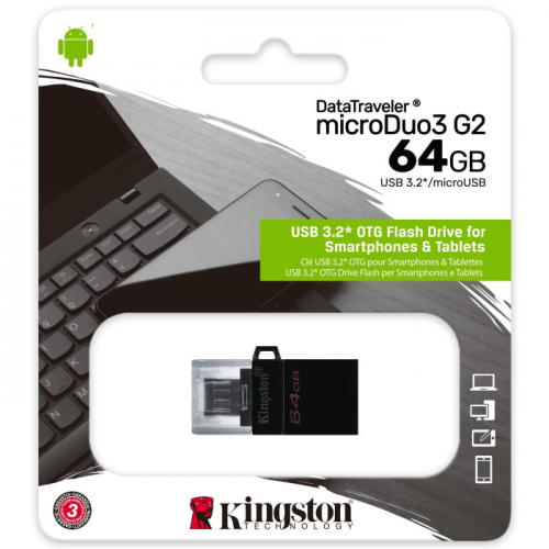 Флеш накопитель Kingston 64GB DataTraveler microDuo 3 G2 USB Type-A/Micro-USB 3.2 Gen 1 Black (DTDUO3G2/64GB) фото 3