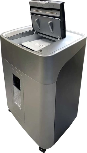 Шредер Office Kit SA300 (1,9х15) серый/ черный с автоподачей (секр.P-5) фрагменты 300лист. 45лтр. скобы пл.карты (OK1915SA300)