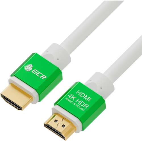 Greenconnect Кабель 1.0m HDMI версия 2.0, HDR 4:2:2, Ultra HD, 4K 60 fps 60Hz/ 5K*30Hz, 3D, AUDIO, 18.0 Гбит/ с, 28/ 28 AWG, OD7.3mm, тройной экран, белый, AL корпус зеленый, GCR-51295