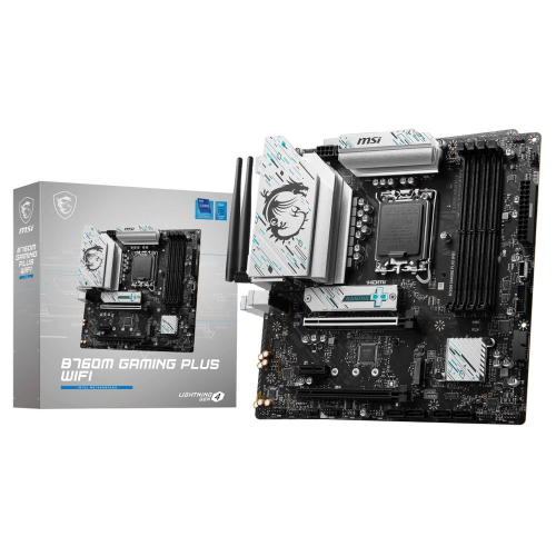 Материнская плата MSI B760M GAMING PLUS WIFI DDR4 B760, LGA1700, 4*DDR4, 5*PCIEx16, 2*M.2, 2*TypeC, 2*USB3.2Gen2, 2*USB3.2Gen1, 8*USB2.0, 4*SATA3.0, 2.5G, DP, HDMI, ATX, RTL (B760M GAMING PLUS WIFI DDR4_)
