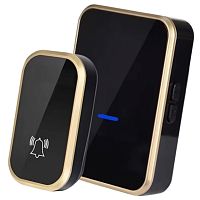 Звонок дверной кинетический SmartiNext , черно-золотистый SN-T193-BG не требует батарейки в кнопке, В комплекте: 1 внешняя кнопка и 1 внутренний блок, Радиус действия : до 150 м, Световая индикация: да, Регулировка громкости: Да, Колличество мелодий: 52