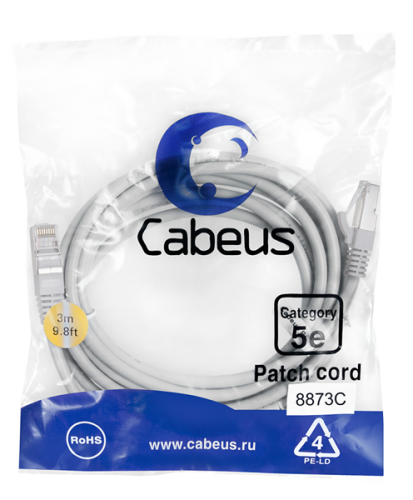 Cabeus PC-FTP-RJ45-Cat.5e-3m-LSZH Патч-корд F/ UTP,категория 5е, 2xRJ45/ 8p8c, экранированный, серый, LSZH, 3м
