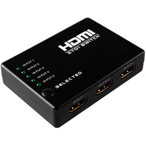 Переключатель HDMI 5 x 1 Greenline, 1080P 60Hz, пульт ДУ, DeepColor 12-bit, GL-v501