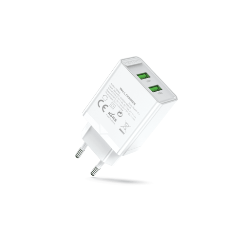 Сетевое зарядное устройство Vention на 2 порта USB (A+A) QC 3.0 Белый (FBAW0-EU)