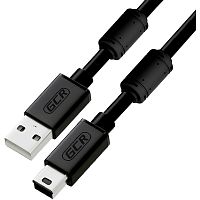 GCR Кабель 1.5m USB 2.0, AM/ mini 5P, черный, ферритовые кольца, 28/ 28 AWG, экран, армированный, морозостойкий, GCR-51177