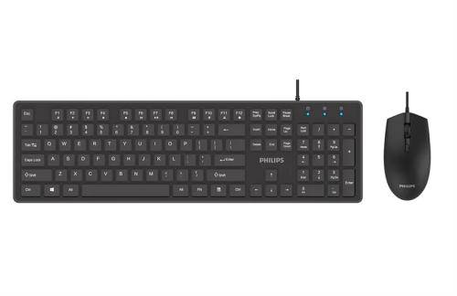 Philips Проводной Комплект SPT6264, USB 2.0 104 клав/ 3 кнопки, 800-2400dpi, русская заводская раскладка, чёрный (SPT6264B/60)